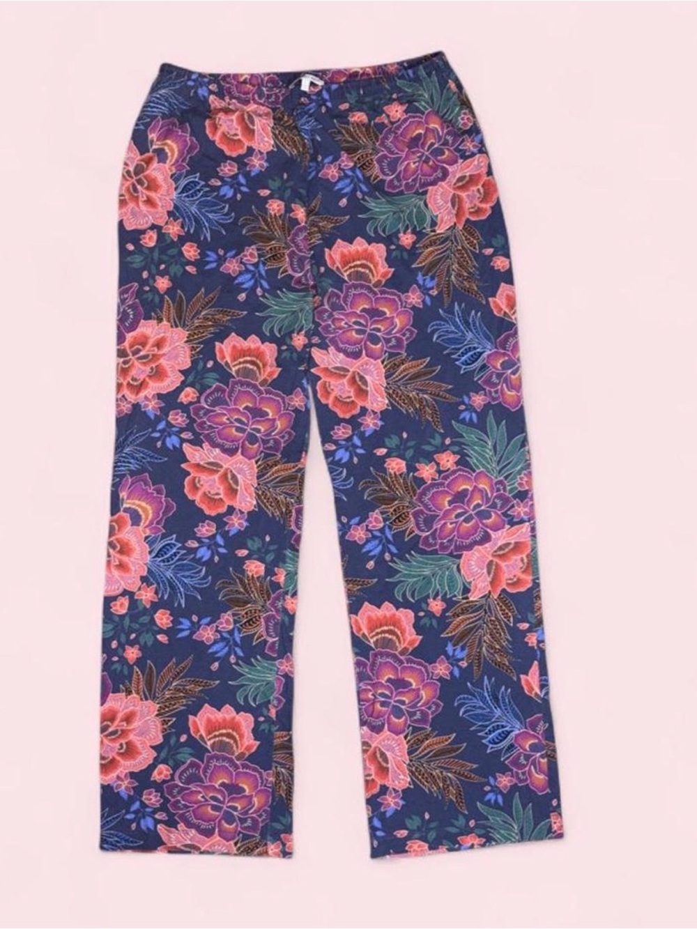 Johnny Was Girls Navy Floral Pull-On Pants with Pink & Purple Blooms